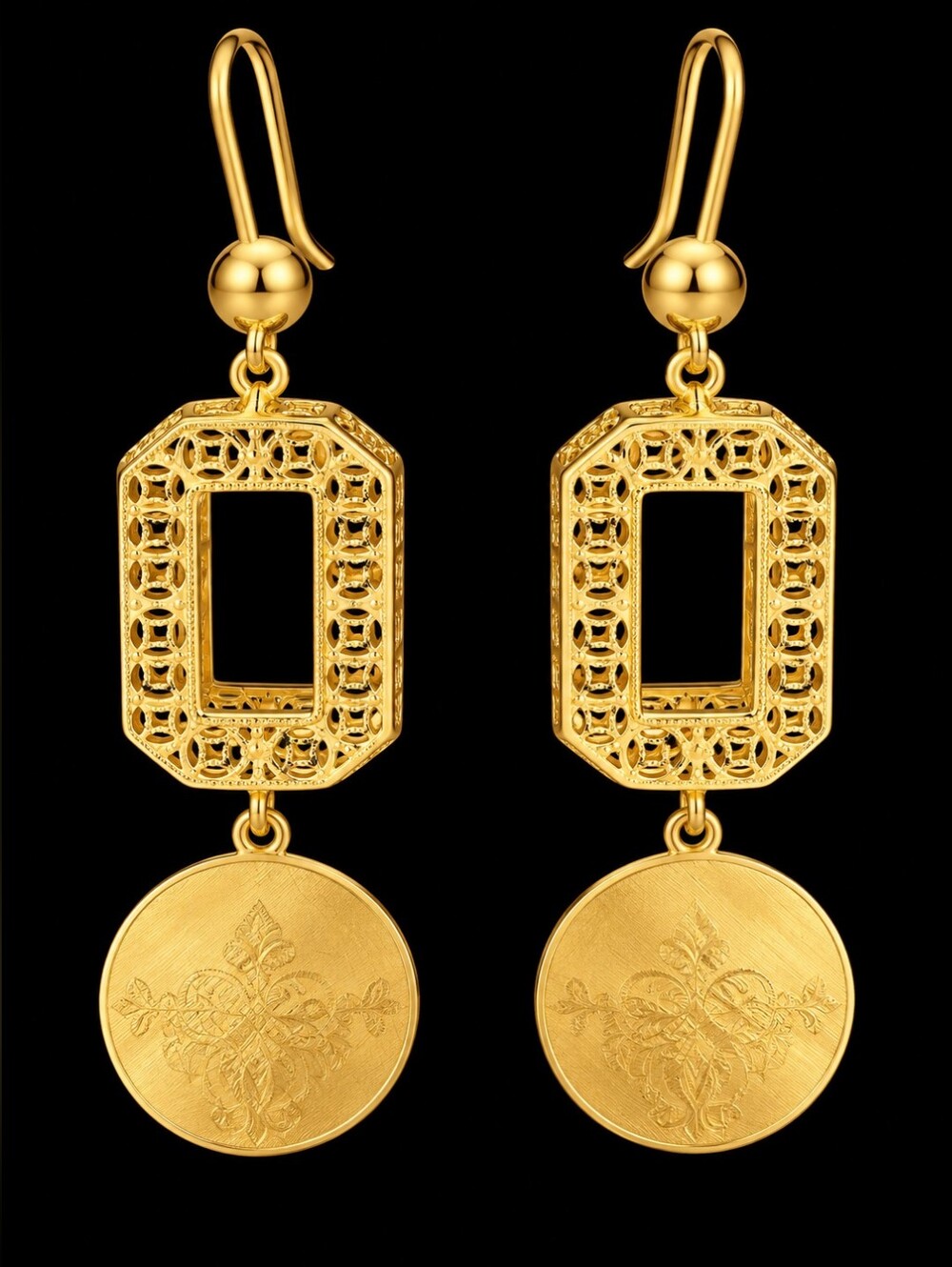 22kgp Dubai Jewelry Gold Geometric Drop Earrings - Women Jewelry